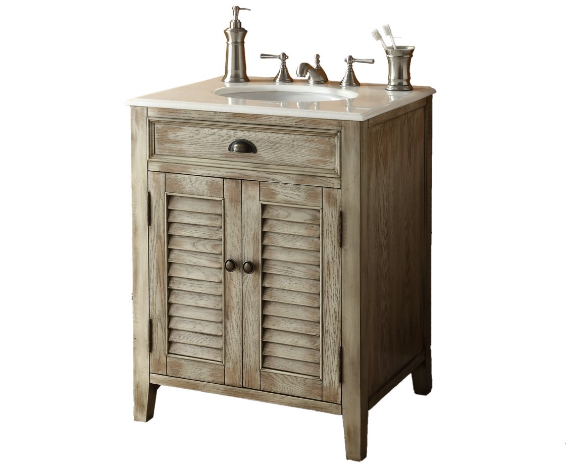 26" Benton Collection Distressed beige Abbeville Bathroom Sink Vanity - CF - 28323 - Bentoncollections