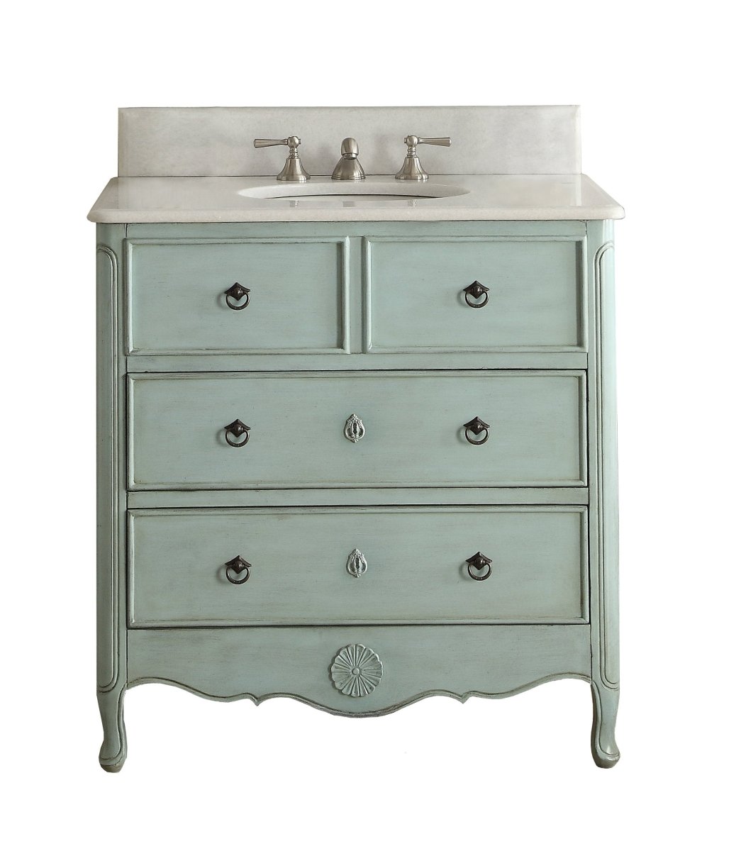 34 Inch Distressed Light Blue Daleville Cottage Style Bathroom Sink Vanity - Bentoncollections