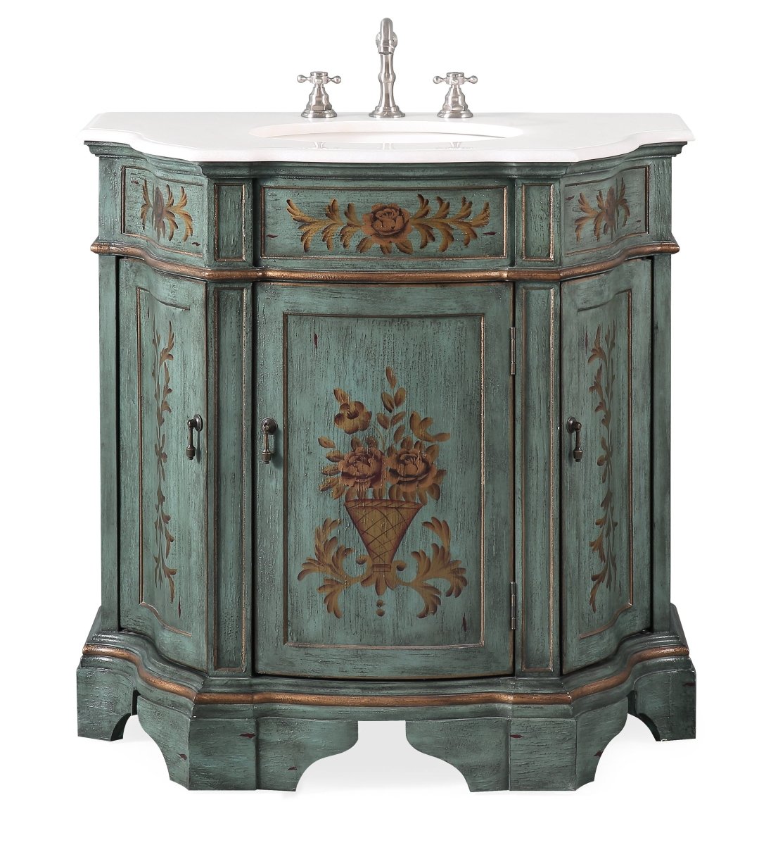 35" Benton Collection Hand painted Floral Design Crossfield Bathroom Sink Vanity HF090G - Bentoncollections