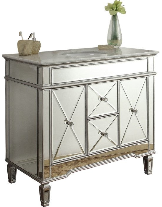 44" Benton Collection Mirrored Style Adelia Single Sink Bathroom Vanity with Carrara Top DH-13Q335