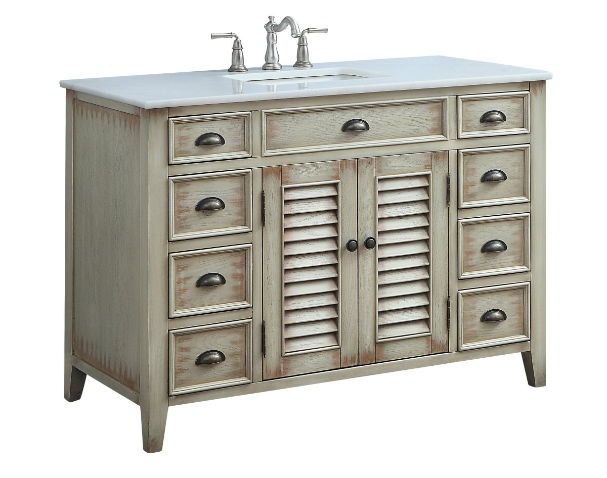 46" Distress Beige Cottage Style Abbeville Bathroom Sink Vanity CF - 28325W - Bentoncollections