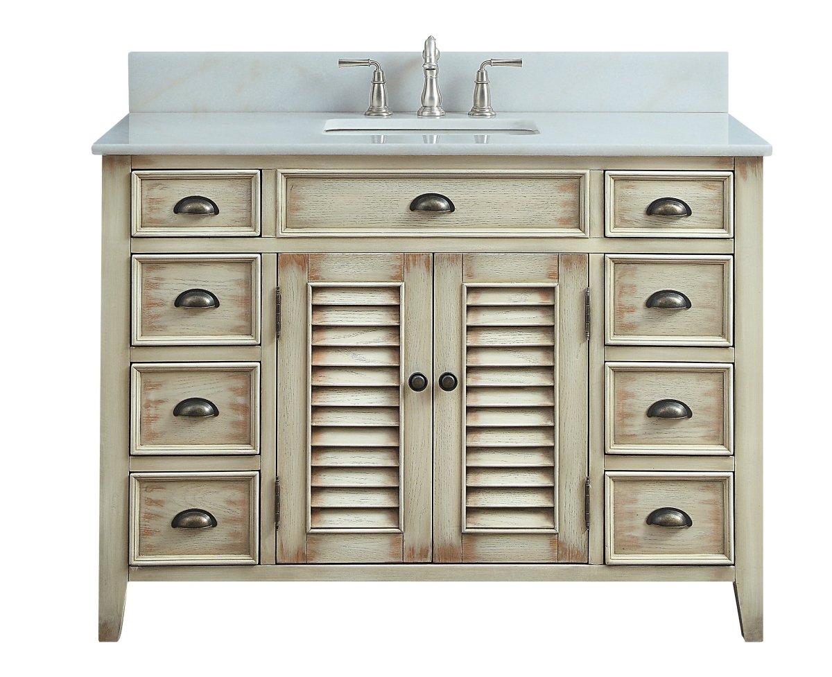 46" Distress Beige Cottage Style Abbeville Bathroom Sink Vanity CF - 28325W - Bentoncollections