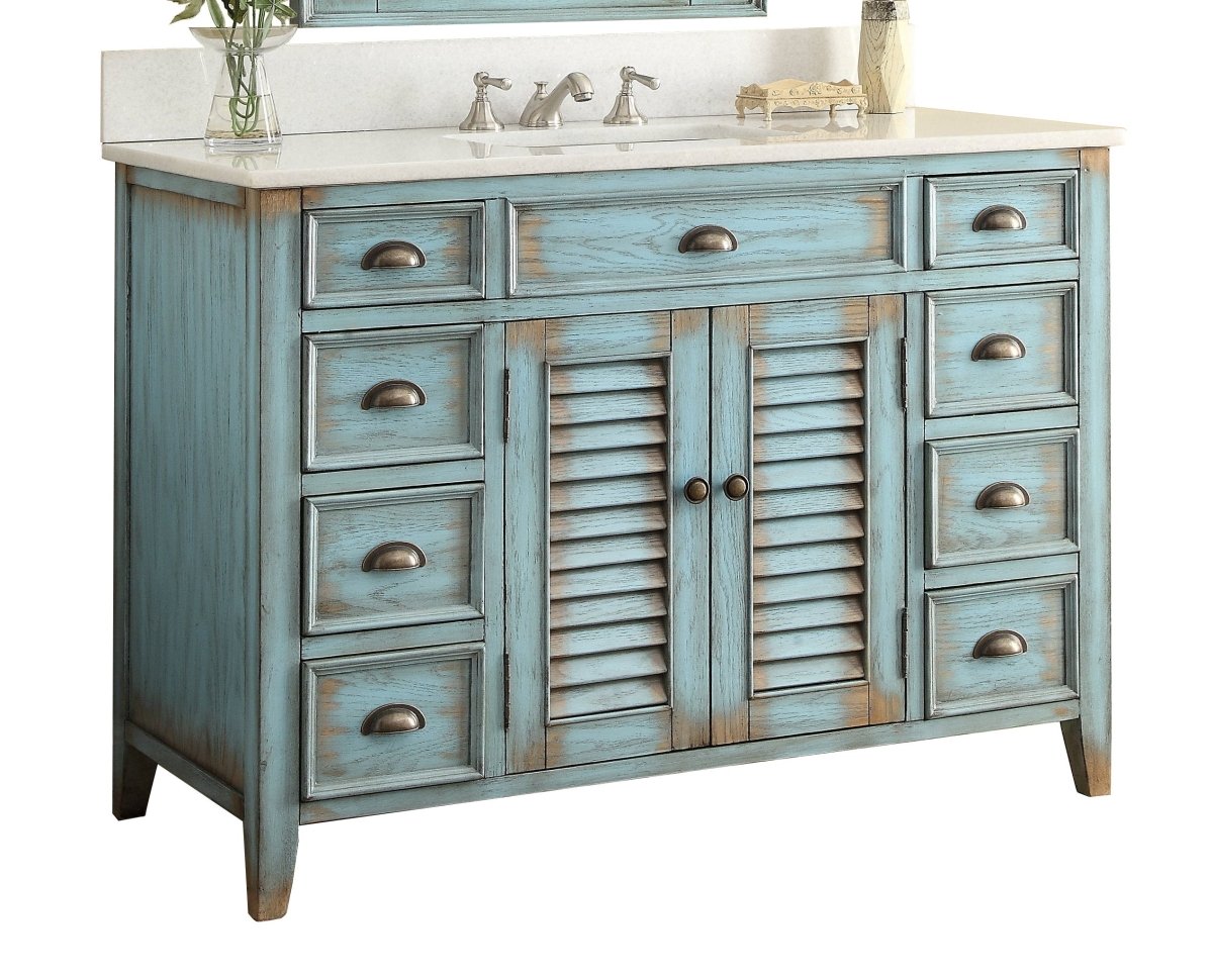 46 Inch Abbeville Farmhouse Style Distressed Blue Bathroom Vanity - Bentoncollections