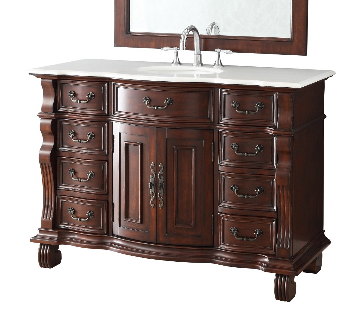 50 inch Antique Style Cherry Wood Hopkinton Bathroom Sink Vanity White Marble Top - Bentoncollections