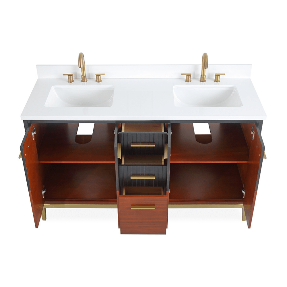 60 Inch Beatrice Mid - Century Trendy Modern Double Sink Bathroom Vanity - Bentoncollections