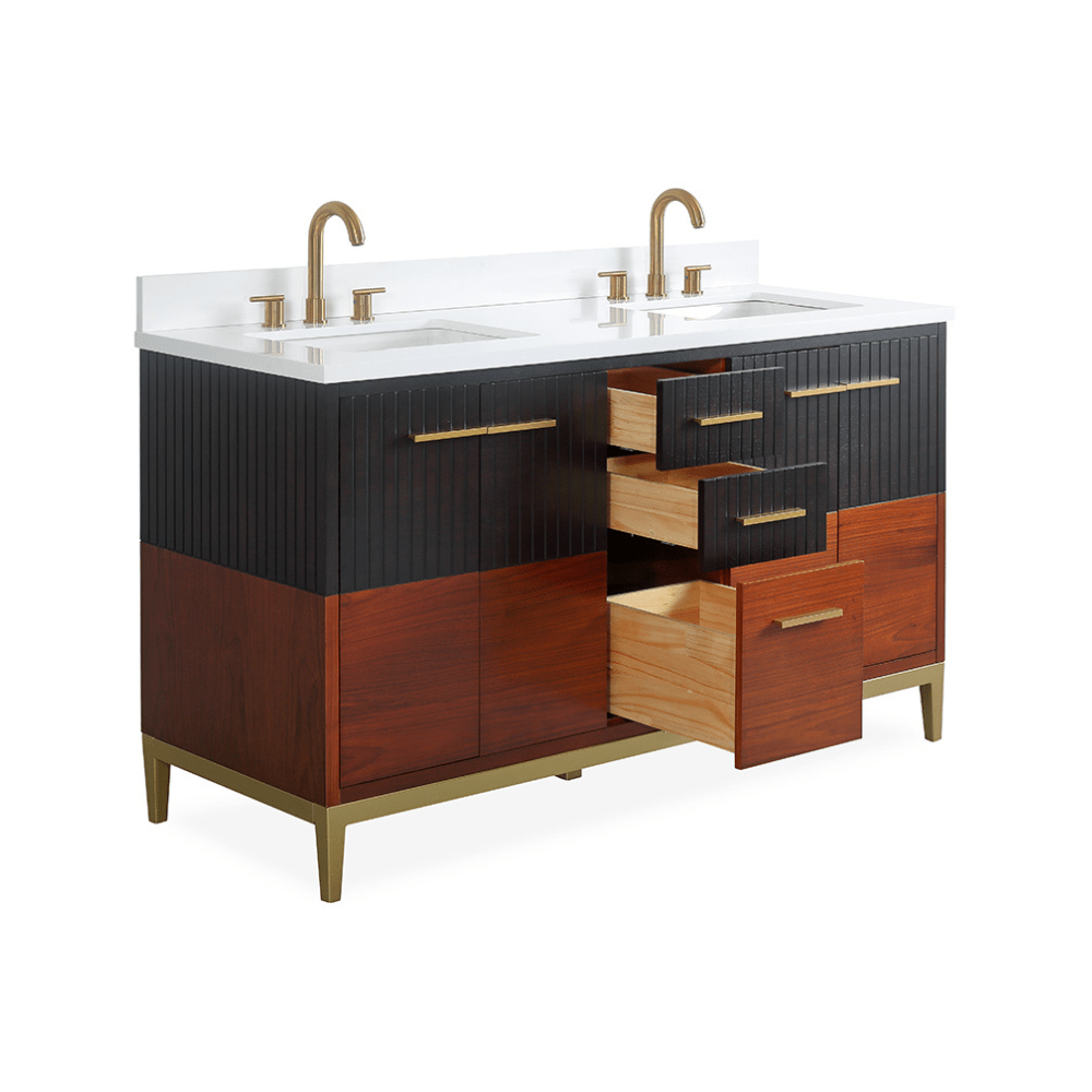 60 Inch Beatrice Mid - Century Trendy Modern Double Sink Bathroom Vanity - Bentoncollections