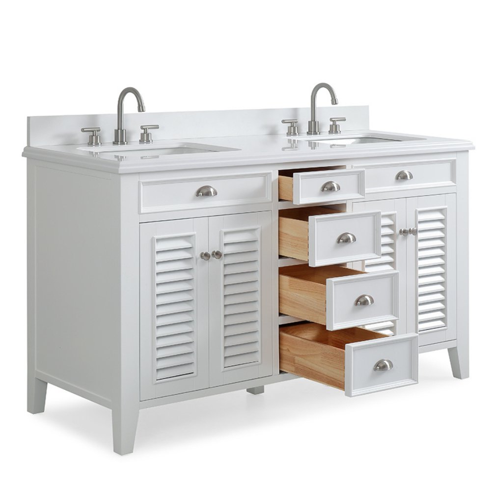 60 Inch Contemporary Style Double Sink White Kalani Bathroom Vanity - Bentoncollections