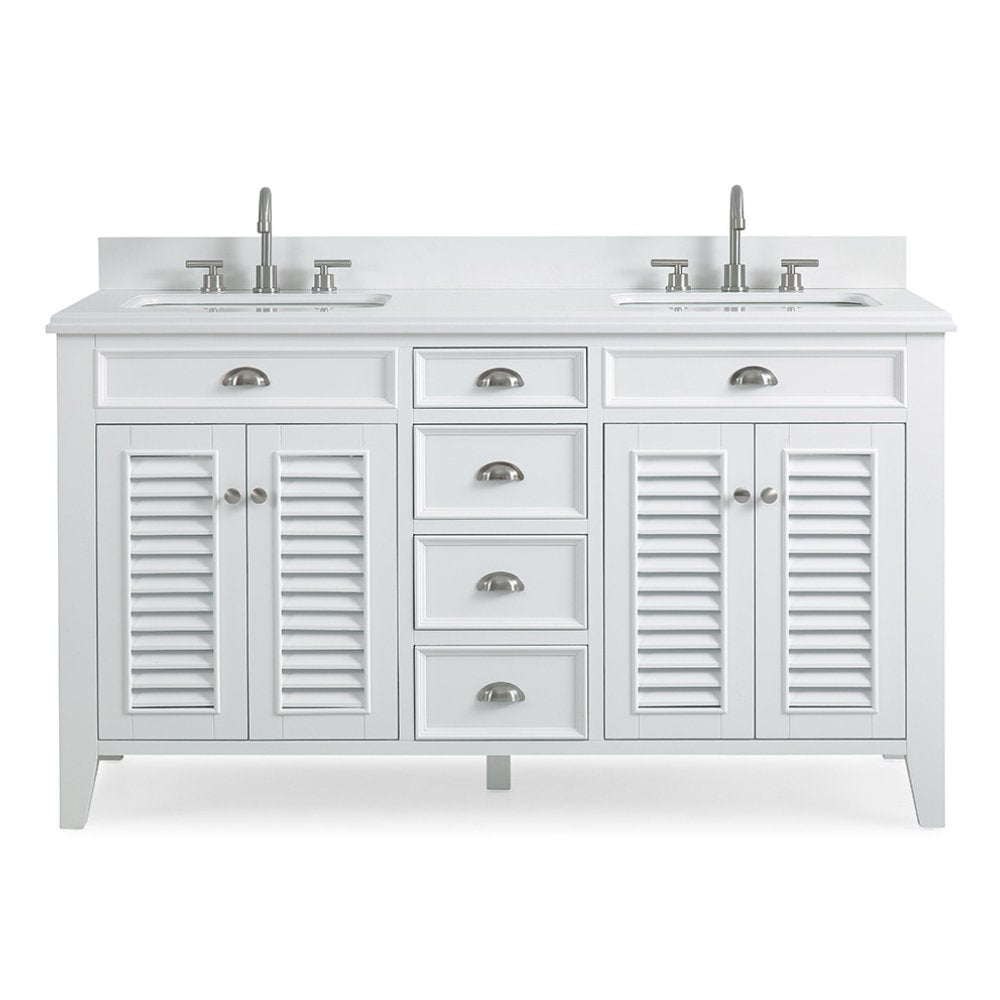 60 Inch Contemporary Style Double Sink White Kalani Bathroom Vanity - Bentoncollections