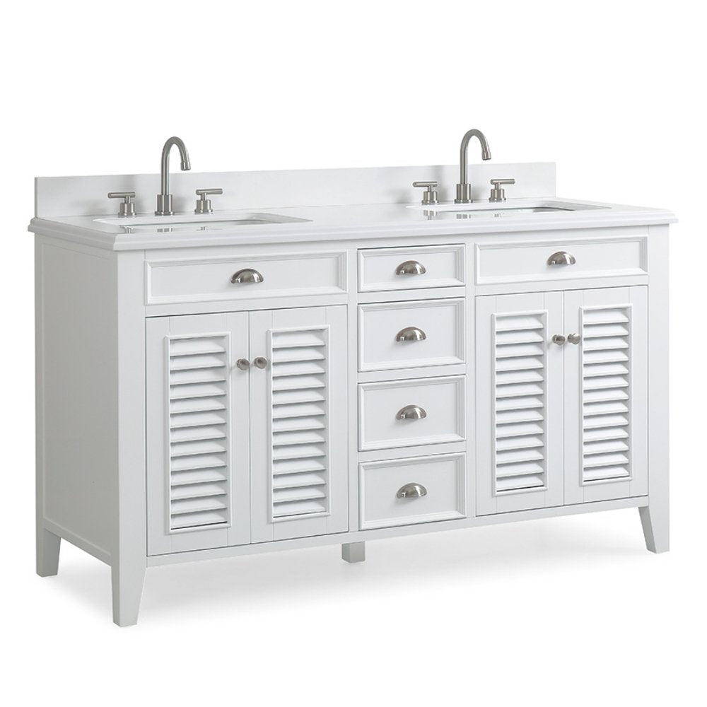 60 Inch Contemporary Style Double Sink White Kalani Bathroom Vanity - Bentoncollections