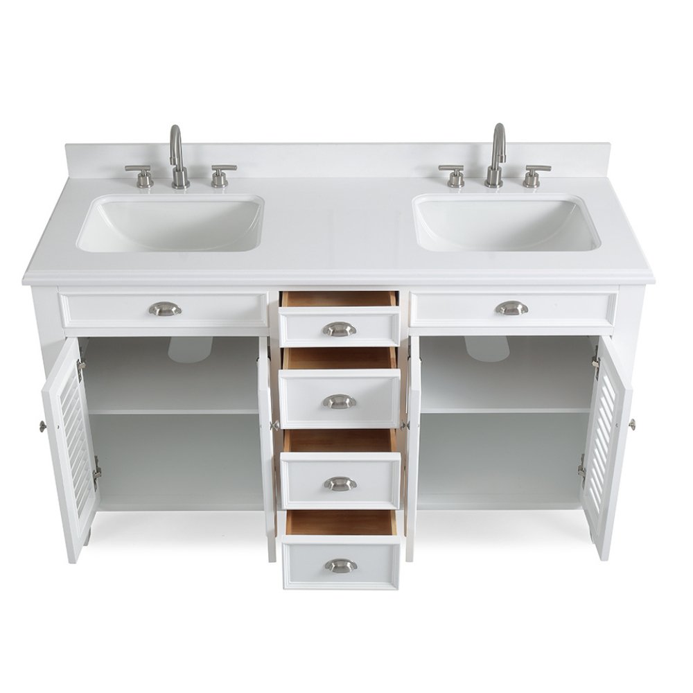 60 Inch Contemporary Style Double Sink White Kalani Bathroom Vanity - Bentoncollections