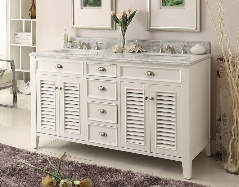 60 Inch Contemporary Style Double Sink White Kalani Bathroom Vanity - Bentoncollections