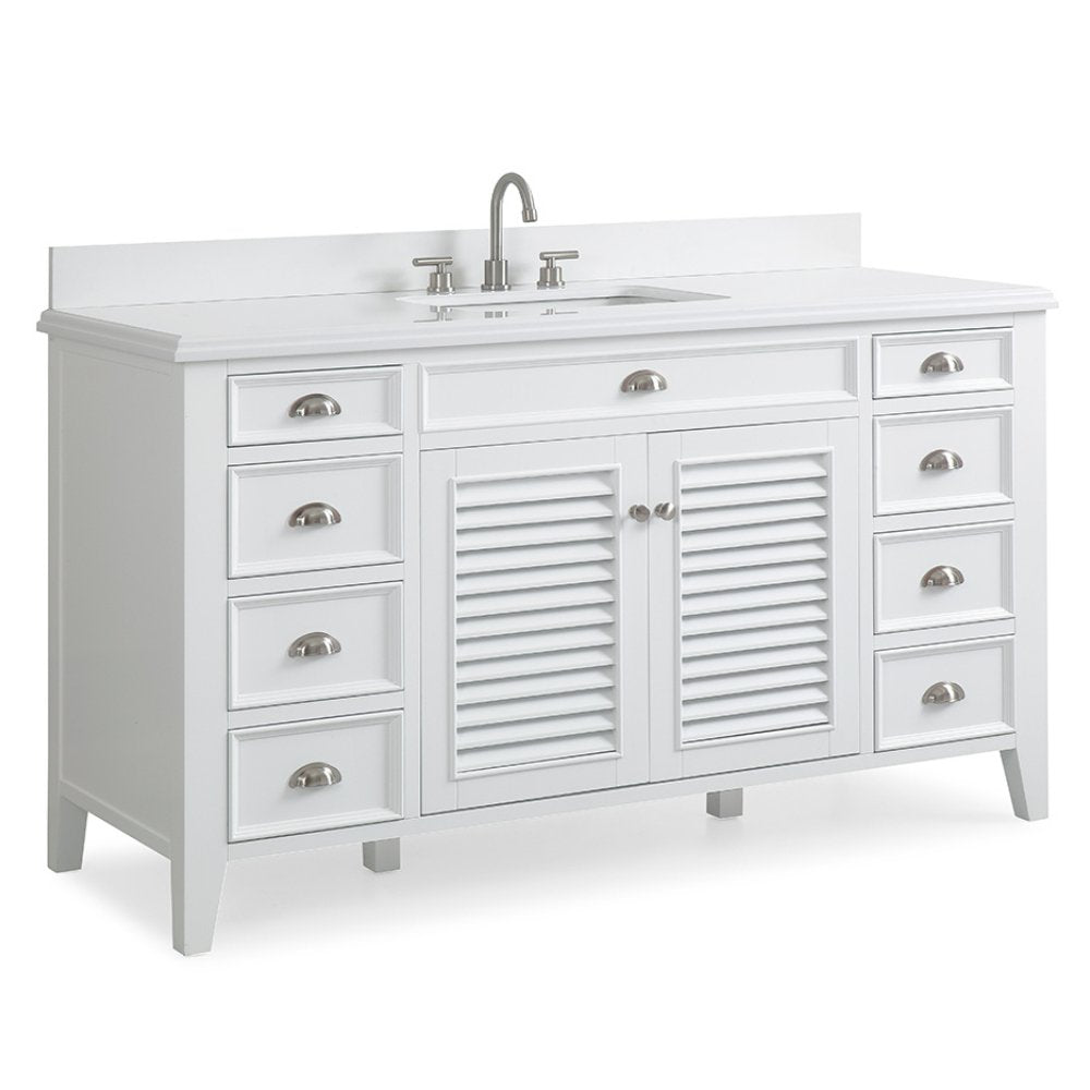 60 Inch Contemporary Style Single Sink White Kalani Bathroom Vanity - Bentoncollections