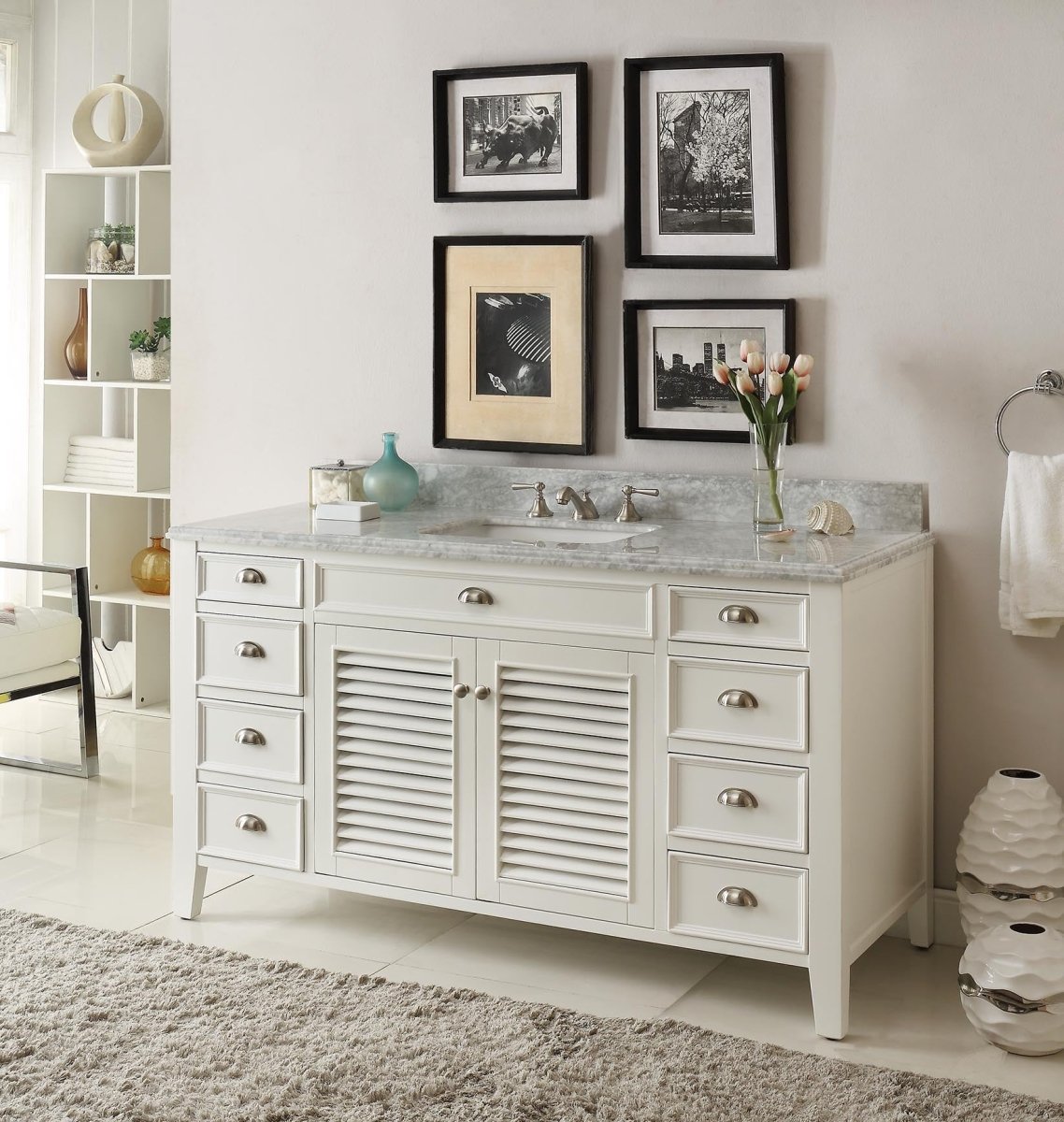 60 Inch Contemporary Style Single Sink White Kalani Bathroom Vanity - Bentoncollections