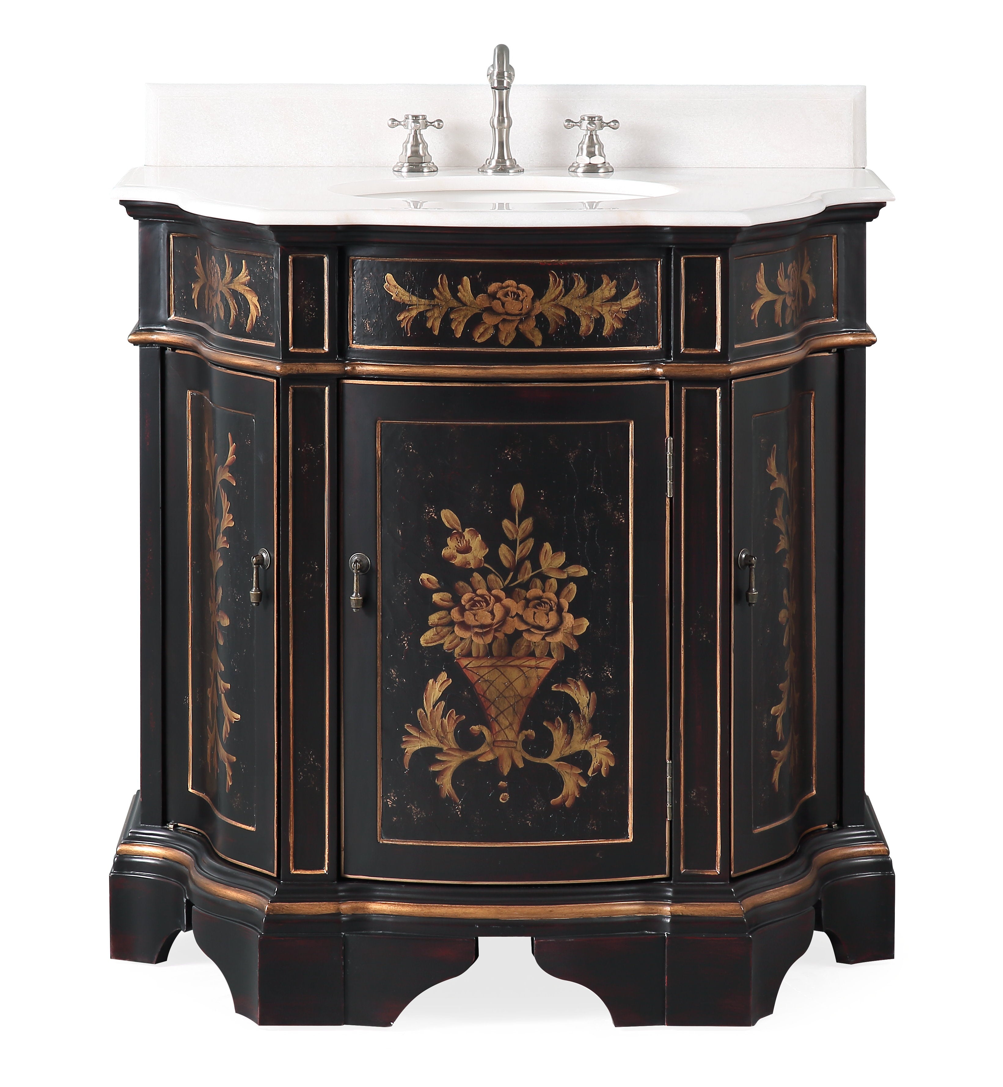 35" Hand painted Foral Design Crossfield Bathroom Sink Vanity HF-090BK