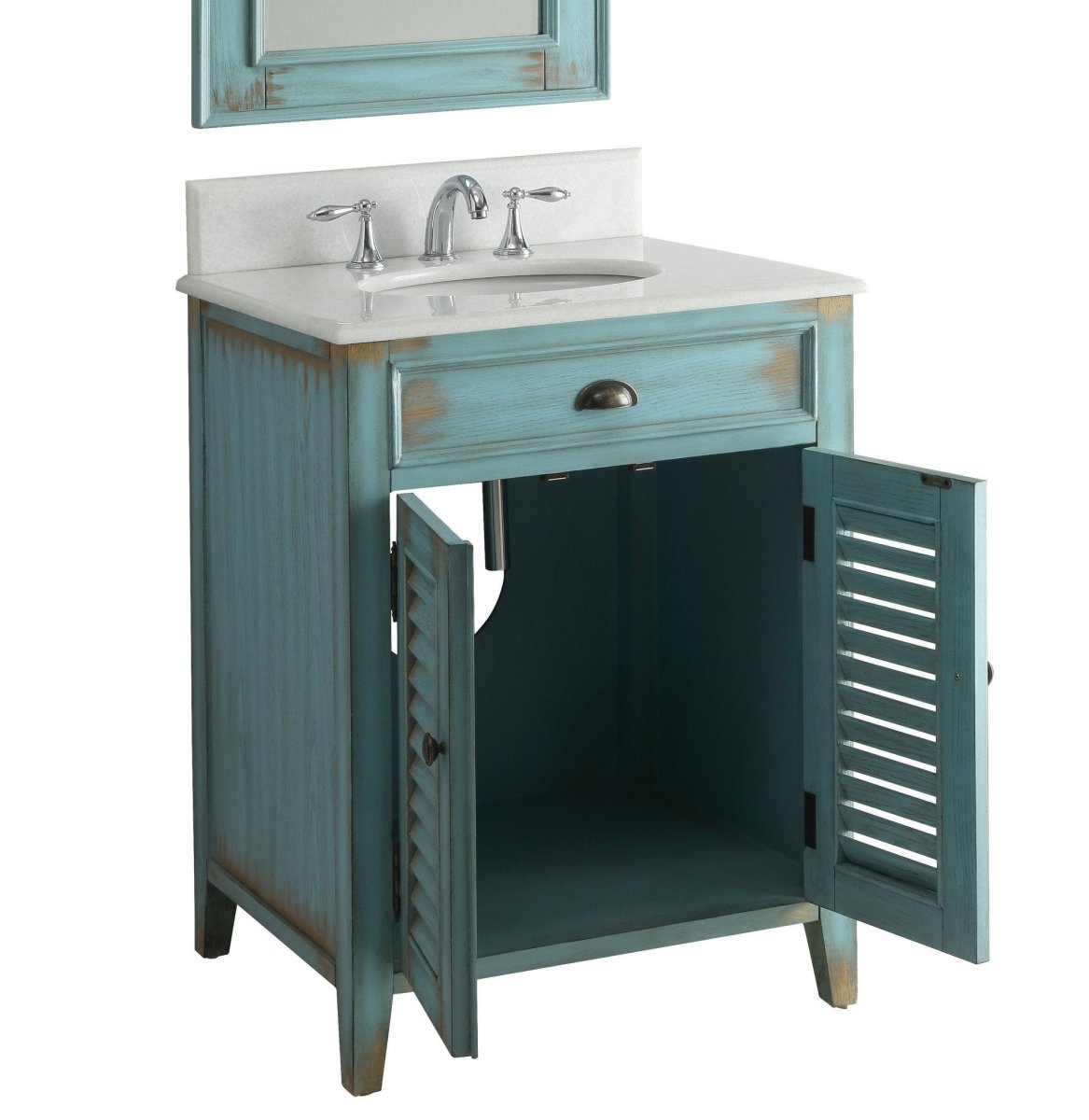 26" Distressed Light Blue Abbeville Small Powder Bathroom Sink Vanity CF-28883BU - Bentoncollections