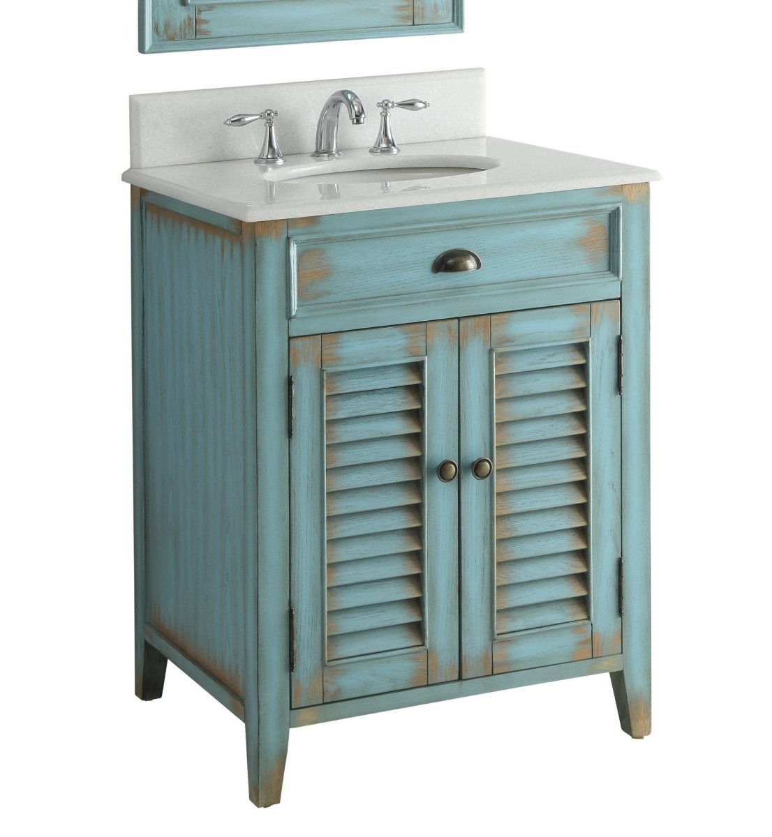 26" Distressed Light Blue Abbeville Small Powder Bathroom Sink Vanity CF-28883BU - Bentoncollections