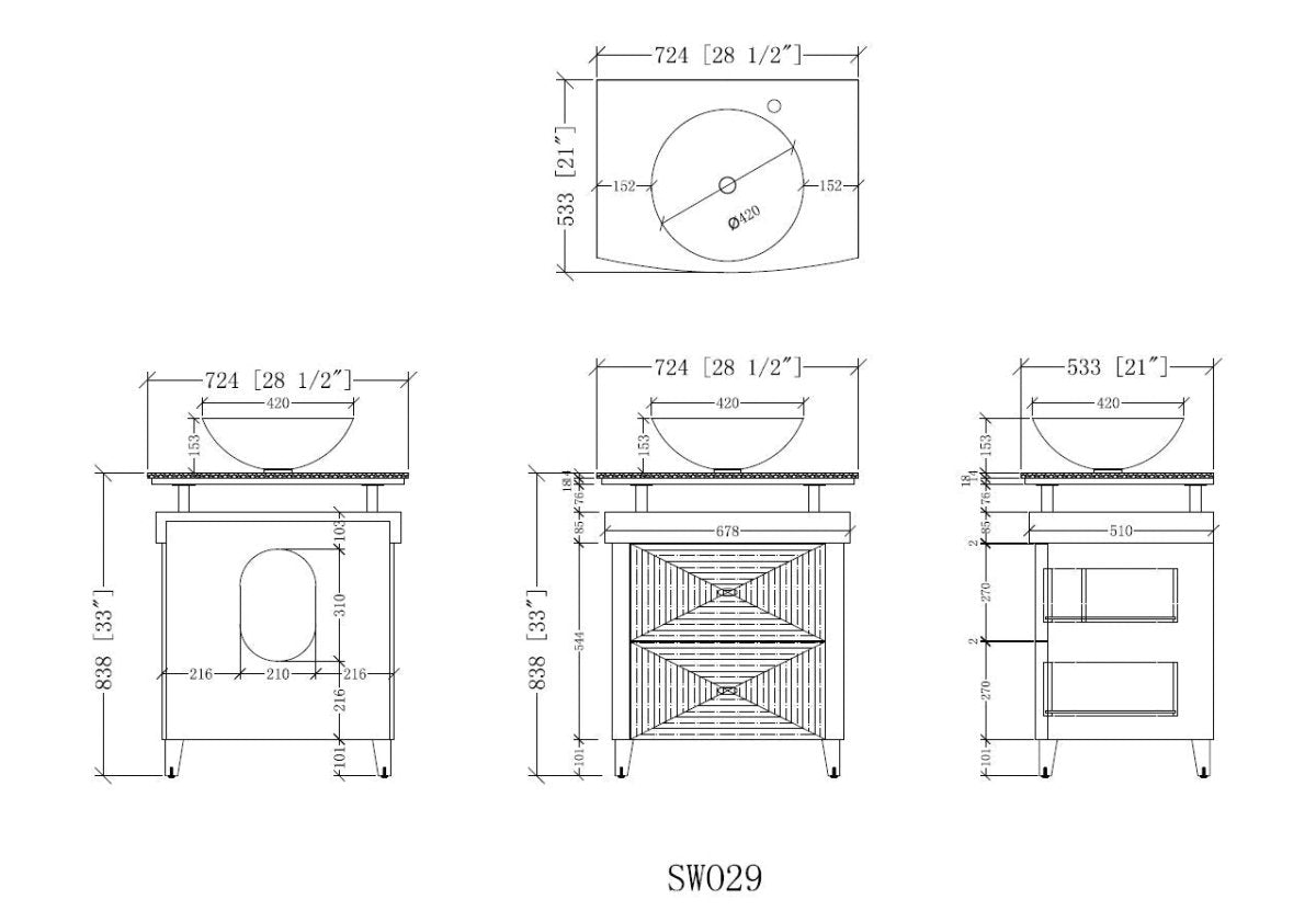 28" Benton Collection Onyx counter top Verdana Vessel Sink Bathroom Vanity SW029 - Bentoncollections