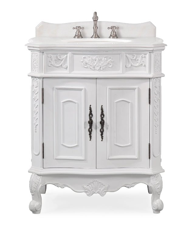 30" Benton Collection Old Timer Classic White Ellenton Bathroom Sink Vanity - ZK-080W-AW - Bentoncollections