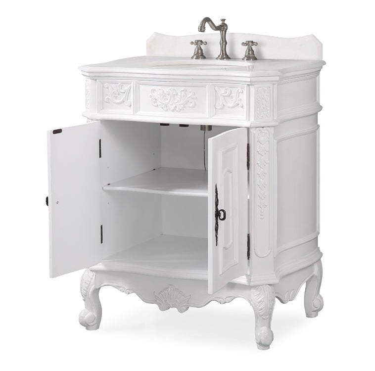 30" Benton Collection Old Timer Classic White Ellenton Bathroom Sink Vanity - ZK-080W-AW - Bentoncollections