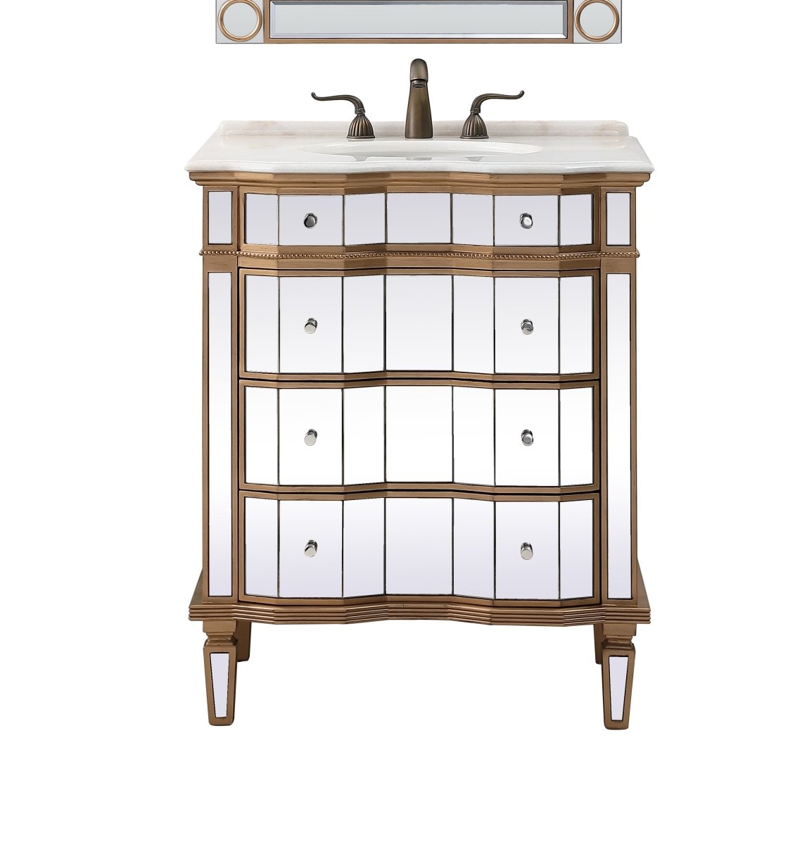 30" Mirrored Style Asselin Bathroom Sink Vanity with Gold Trim K2288-30 - Bentoncollections