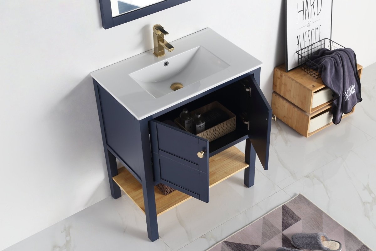 30" Tennant Brand Arola Small Slim Narrow Navy Blue Bathroom Vanity - CL-208NB-30 - Bentoncollections