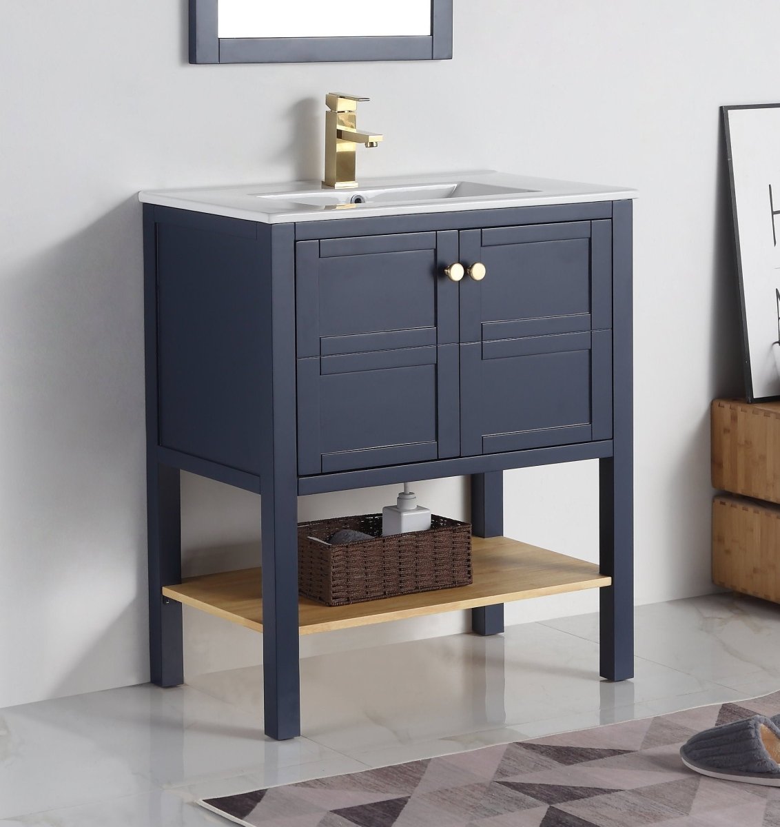 30" Tennant Brand Arola Small Slim Narrow Navy Blue Bathroom Vanity - CL-208NB-30 - Bentoncollections