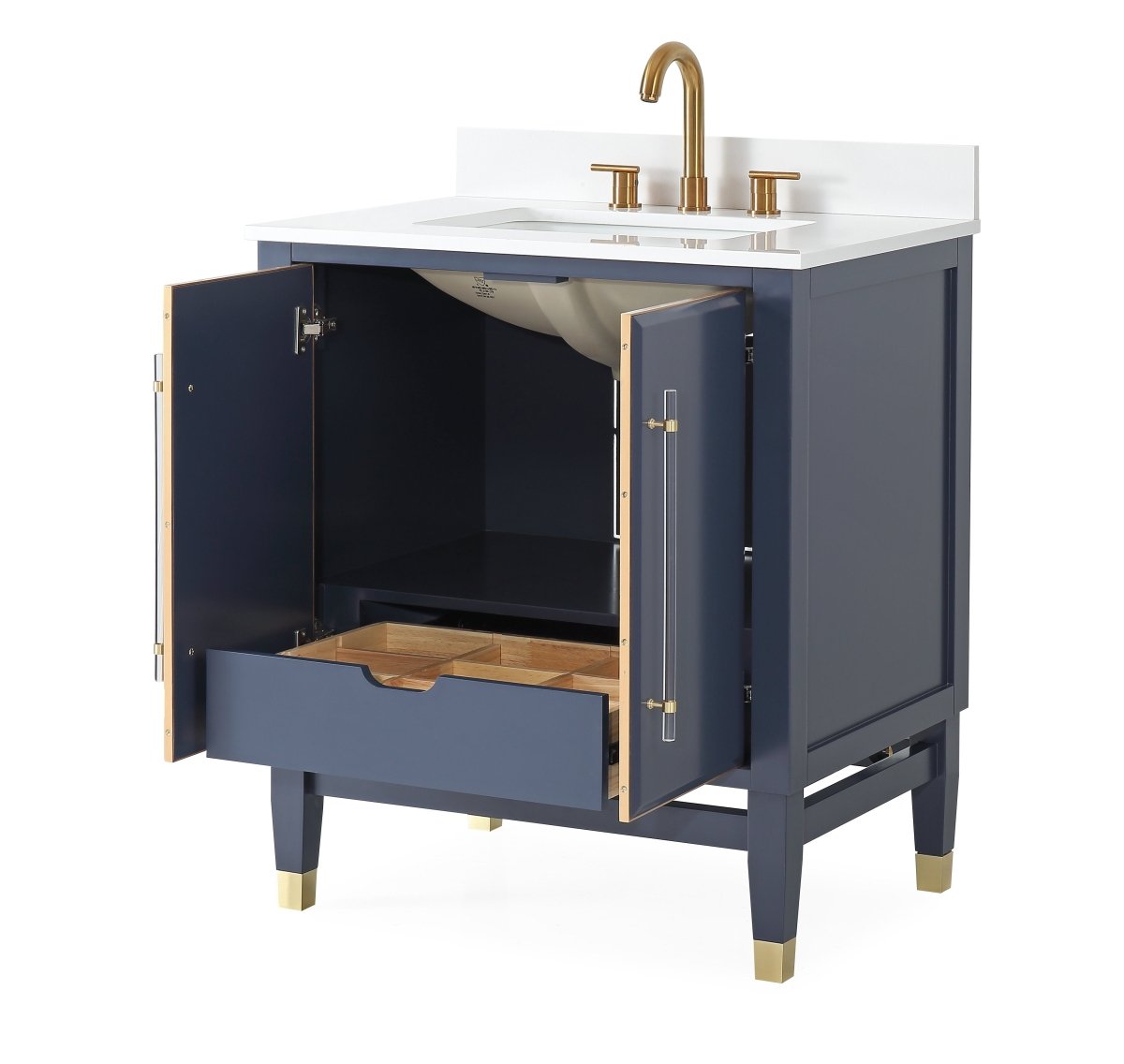 30" Tennant Brand Bertone Navy Blue Modern Bathroom Sink Vanity Q169NB-30QT - Bentoncollections