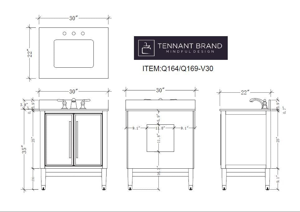 30" Tennant Brand Bertone White Modern Bathroom Sink Vanity Q164WT-30QT - Bentoncollections