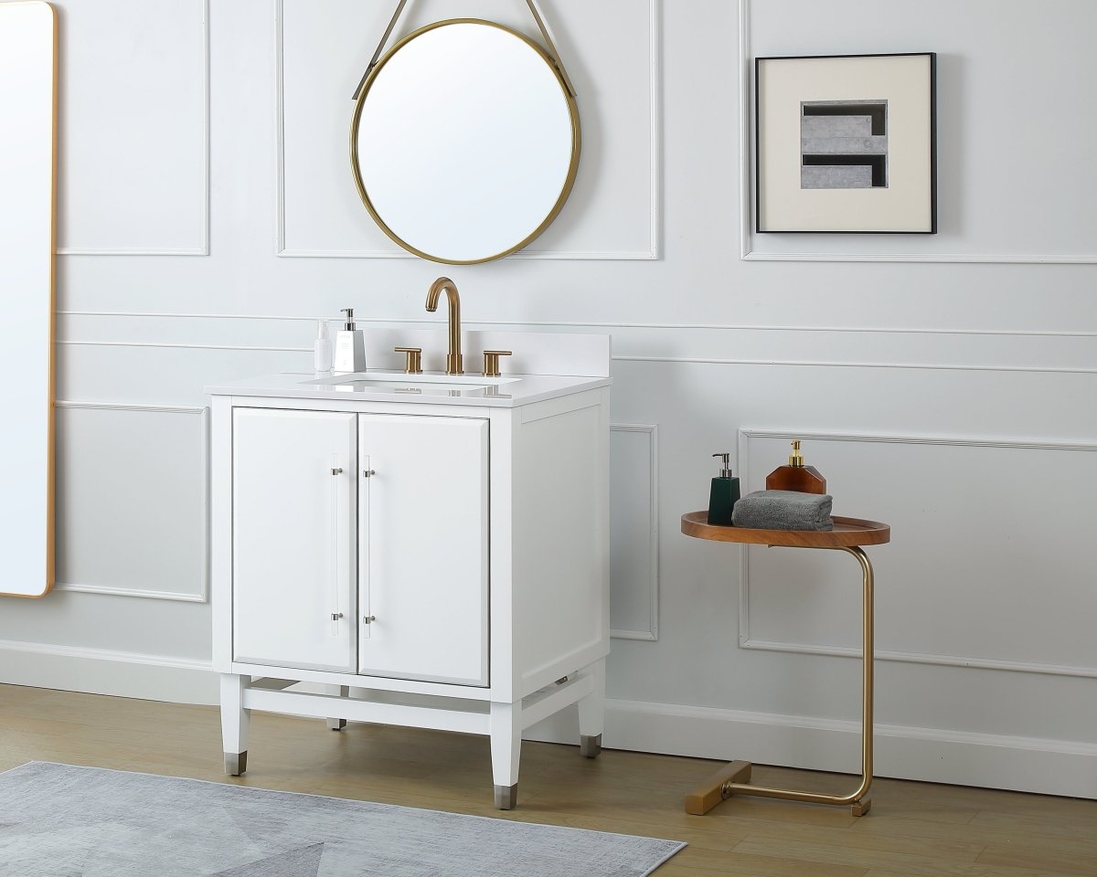 30" Tennant Brand Bertone White Modern Bathroom Sink Vanity Q164WT-30QT - Bentoncollections