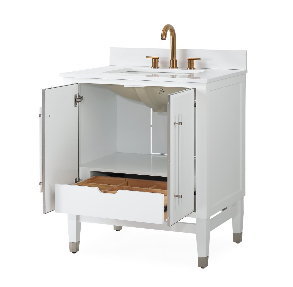 30" Tennant Brand Bertone White Modern Bathroom Sink Vanity Q164WT-30QT - Bentoncollections