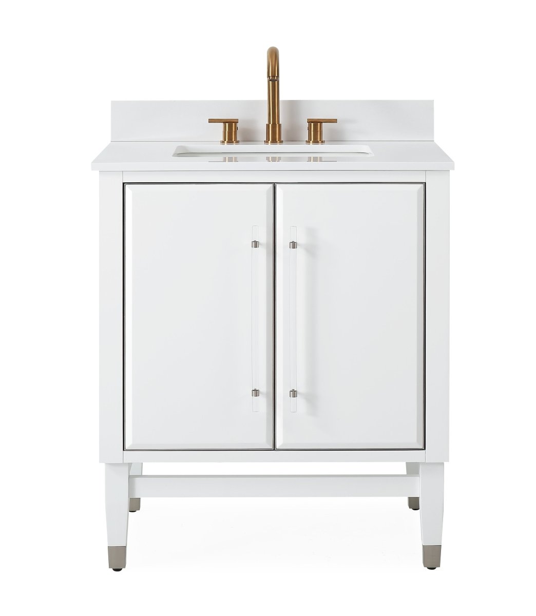 30" Tennant Brand Bertone White Modern Bathroom Sink Vanity Q164WT-30QT - Bentoncollections