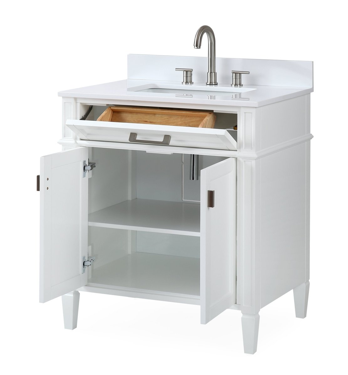 30" Tennant Brand Durand Modern White Bathroom Sink Vanity QT-1808-V30W - Bentoncollections