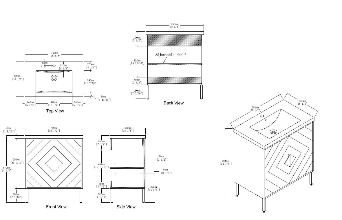 30" Tennant Brand Modern Style White Eileen Bathroom Sink Vanity - AC-66WT30 - Bentoncollections