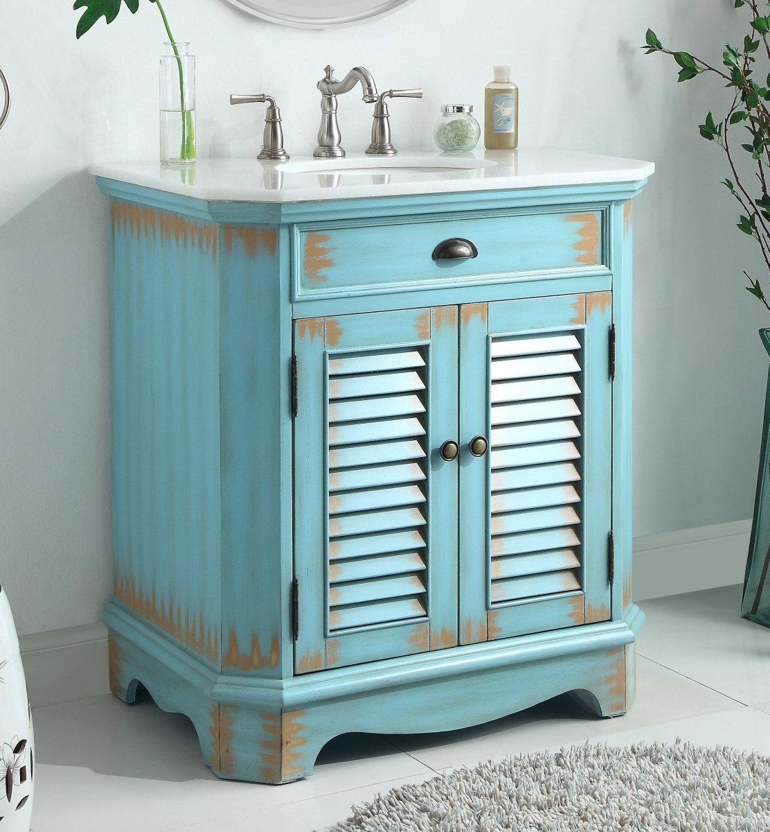 32” Benton Collection Fairfield Rustic Blue Bathroom Sink Vanity 47884BU - Bentoncollections