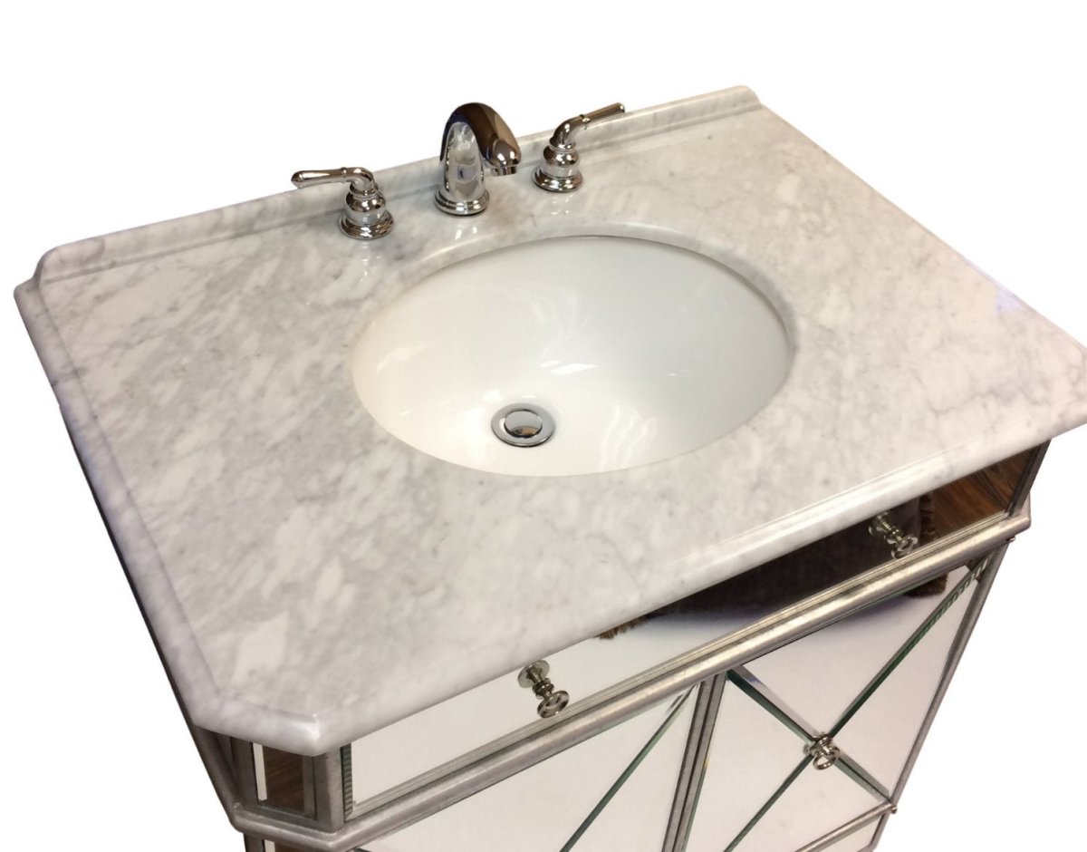 32" Benton Collection Mirror Reflection Austell Bathroom Sink Vanity - 505RA Silver leaf finish - Bentoncollections