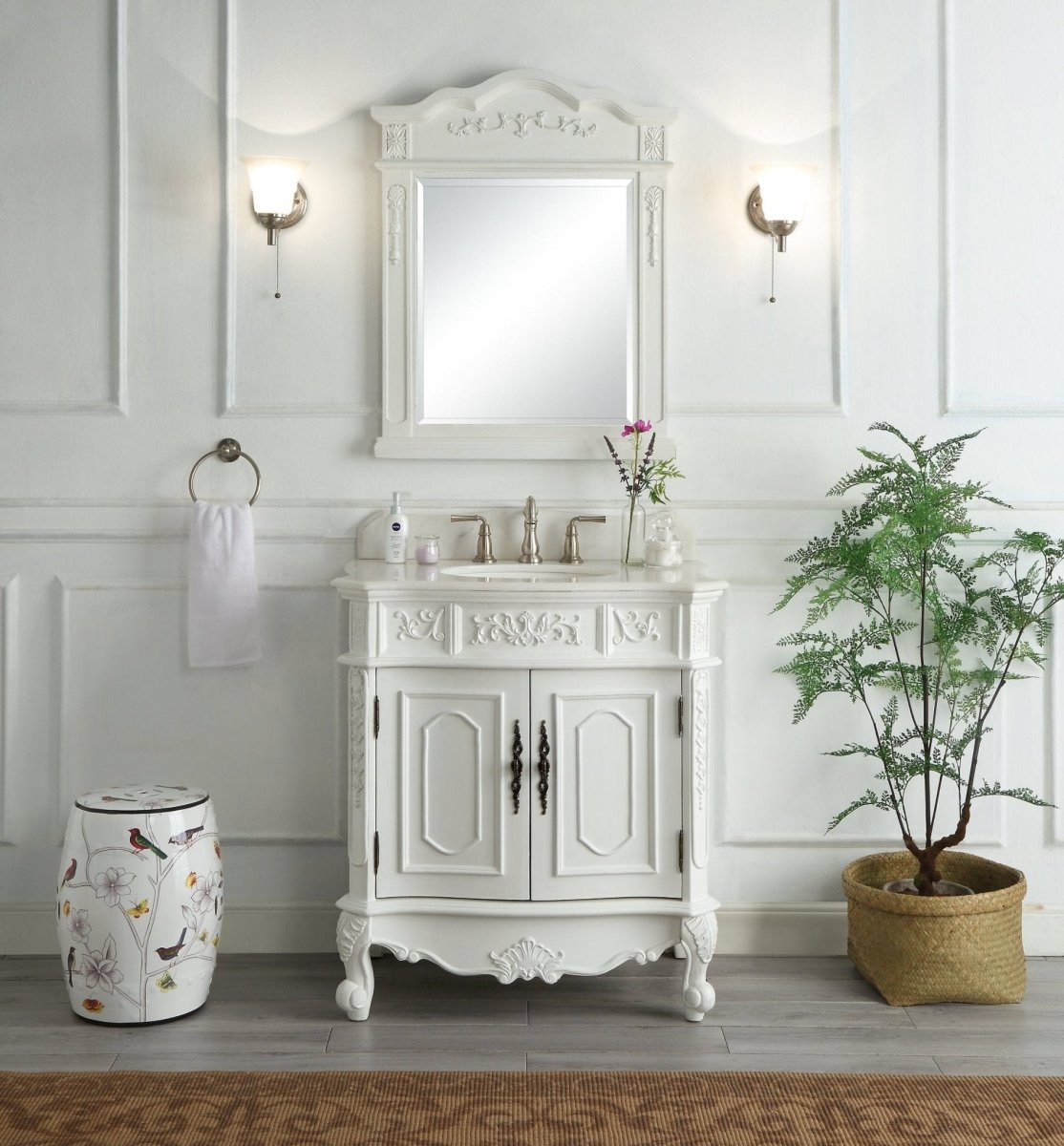 33" Traditional Style Antique White Benson Bathroom Sink Vanity Benton Collection ZK-021W-AW - Bentoncollections