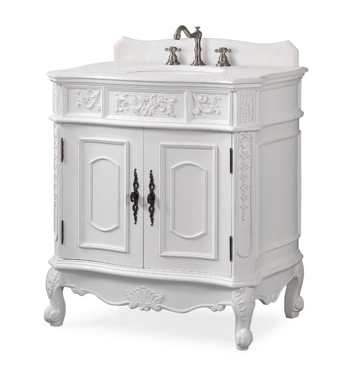 33" Traditional Style Antique White Benson Bathroom Sink Vanity Benton Collection ZK-021W-AW - Bentoncollections