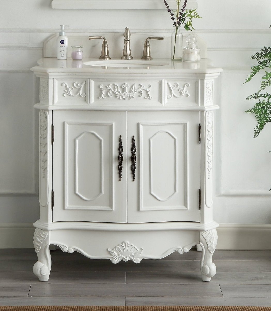 33" Traditional Style Antique White Benson Bathroom Sink Vanity Benton Collection ZK-021W-AW - Bentoncollections