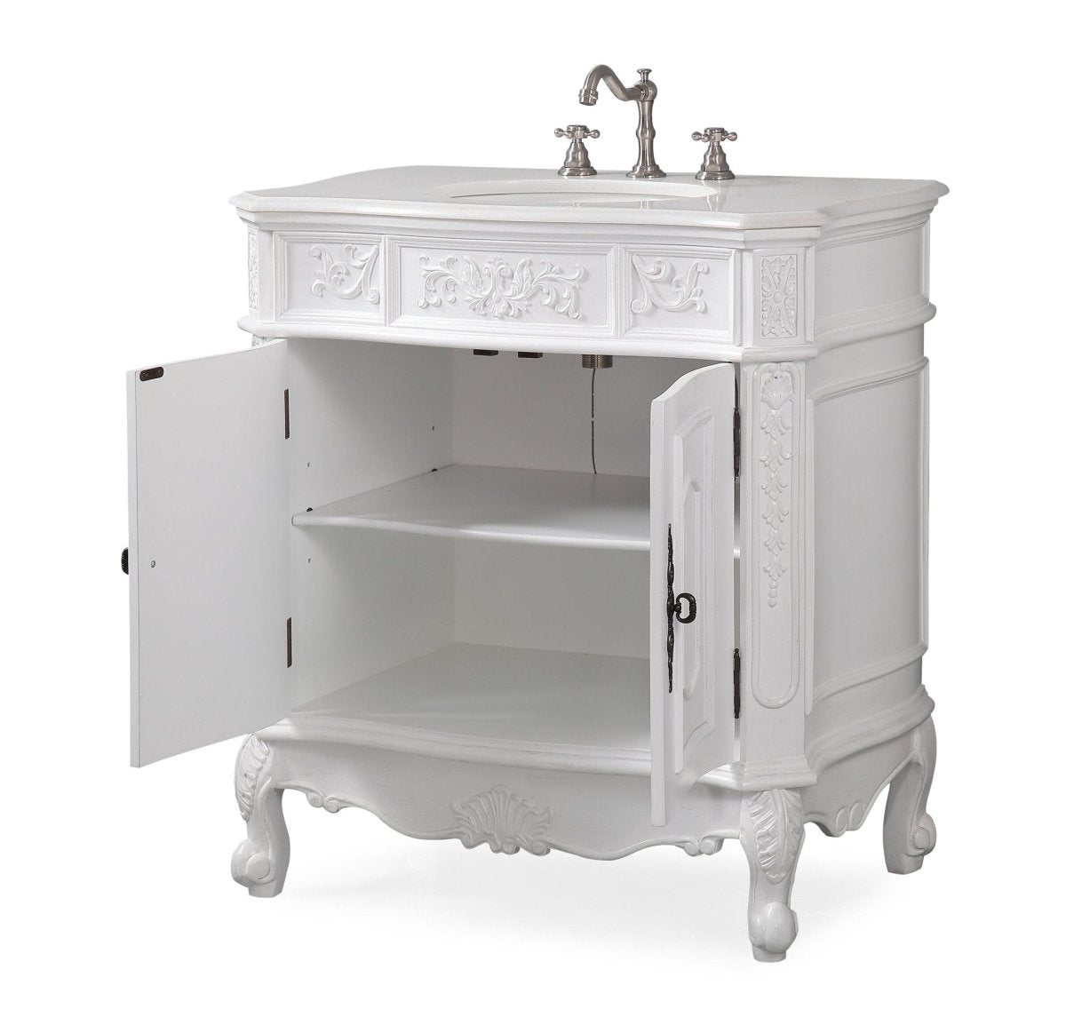 33" Traditional Style Antique White Benson Bathroom Sink Vanity Benton Collection ZK-021W-AW - Bentoncollections