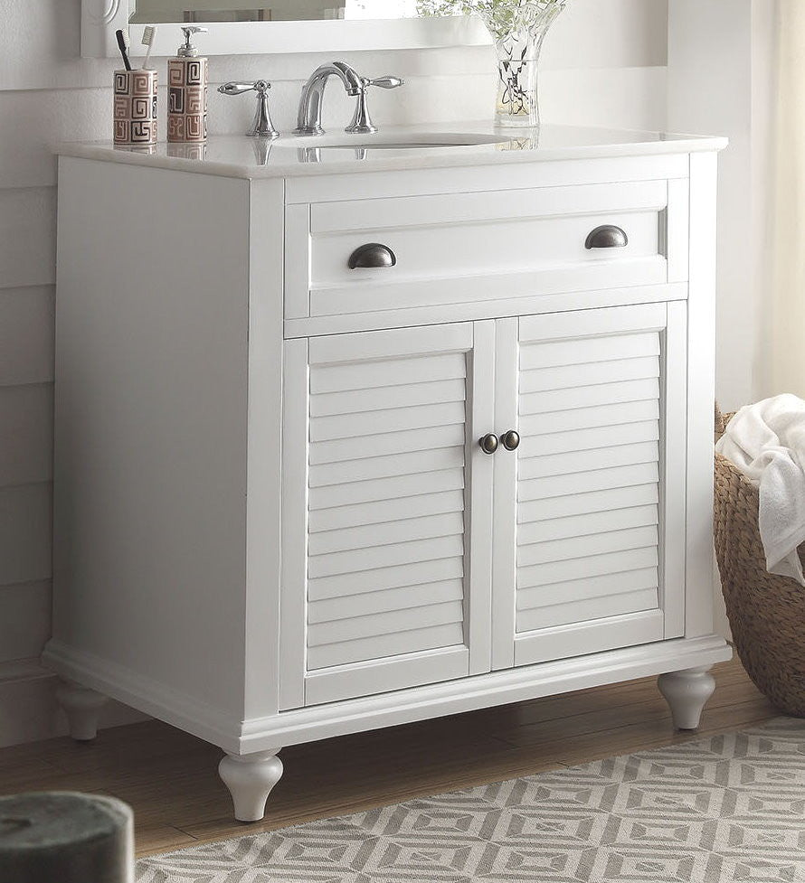 34” Glennville Bathroom Sink Vanity, White - Benton Collection Model CF-28667W - Bentoncollections