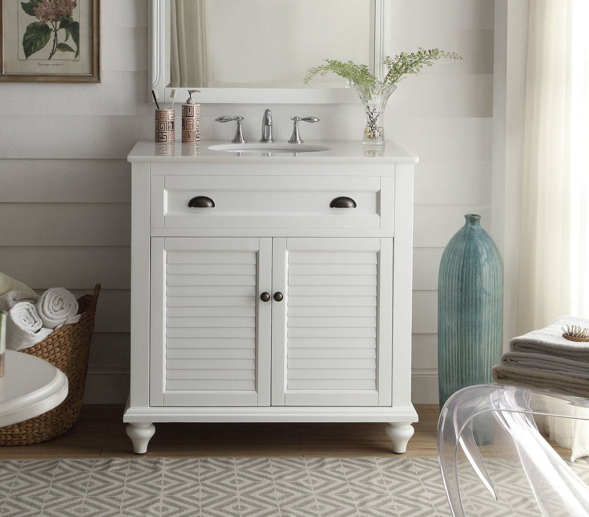 34” Glennville Bathroom Sink Vanity, White - Benton Collection Model CF-28667W - Bentoncollections