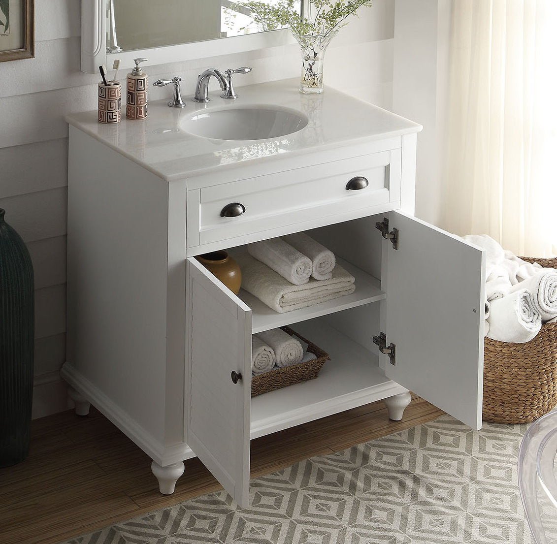 34” Glennville Bathroom Sink Vanity, White - Benton Collection Model CF-28667W - Bentoncollections