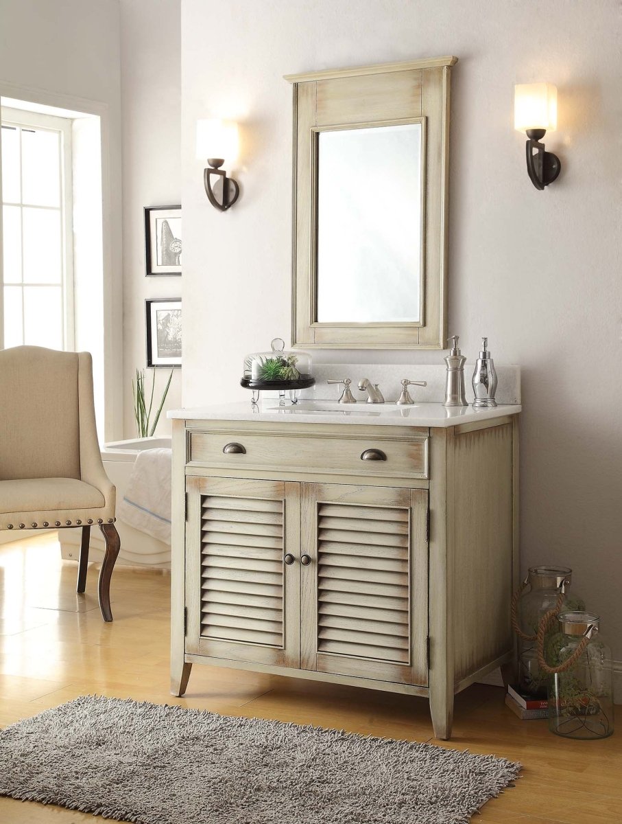 36" Abbeville Bathroom Sink Vanity, Distressed Beige - Benton Collection Model CF-28324 - Bentoncollections