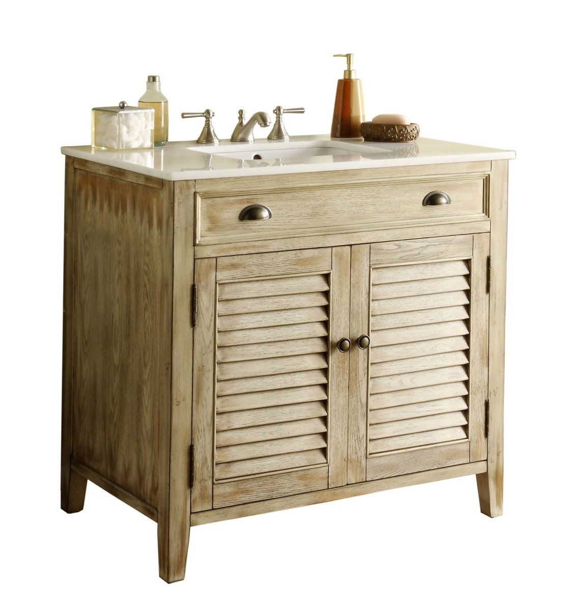 36" Abbeville Bathroom Sink Vanity, Distressed Beige - Benton Collection Model CF-28324 - Bentoncollections