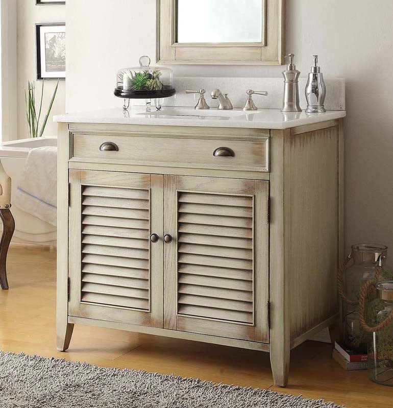 36" Abbeville Bathroom Sink Vanity, Distressed Beige - Benton Collection Model CF-28324 - Bentoncollections