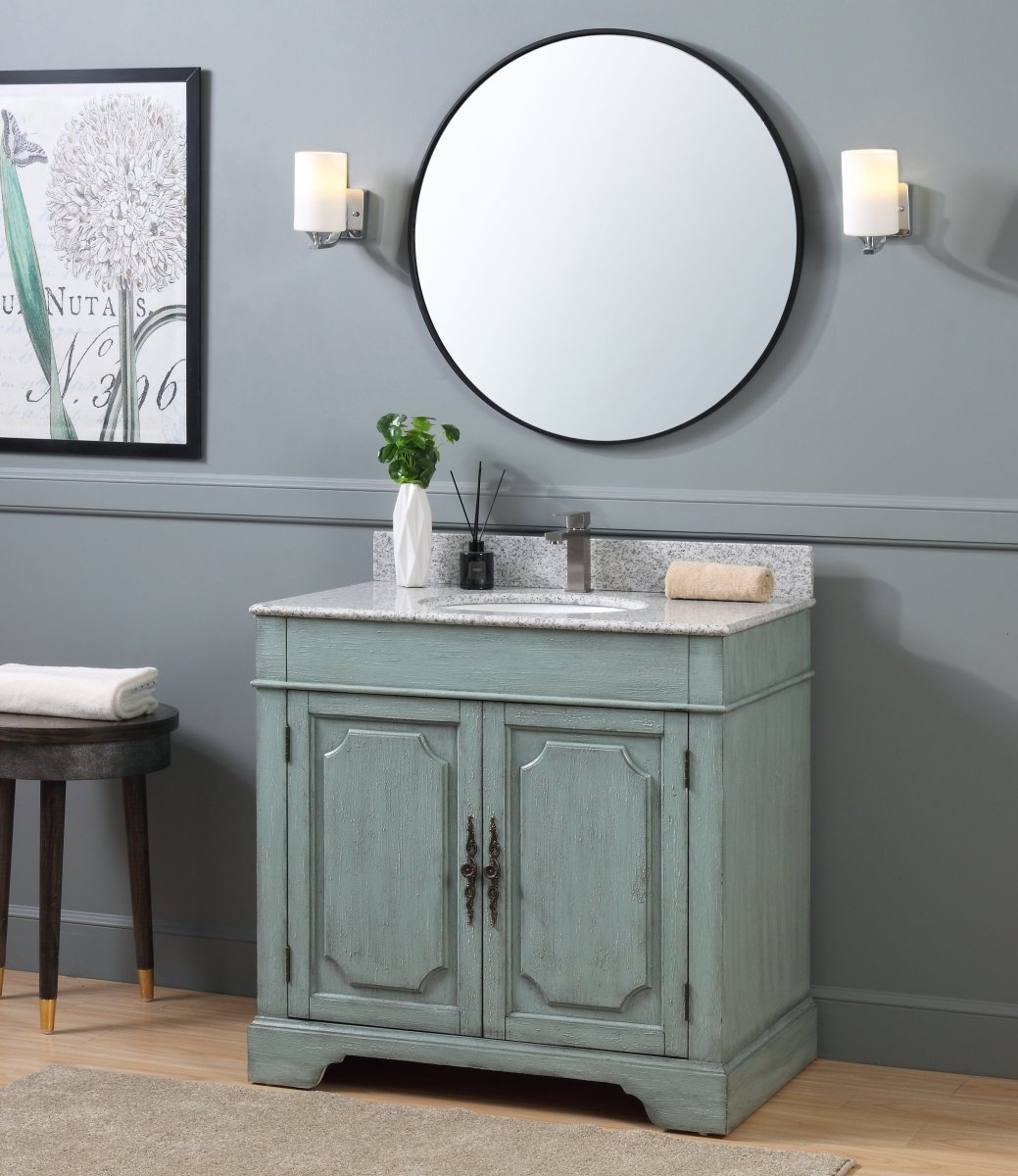 36" Benton Collection Litchfield Distressed Silver Blue Beach Style Bathroom Vanity RX-2218 - Bentoncollections