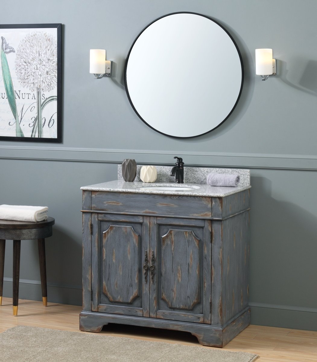 36" Benton Collection Litchfield Rustic Distressed Boho Gray Bathroom Vanity RX-2217 - Bentoncollections