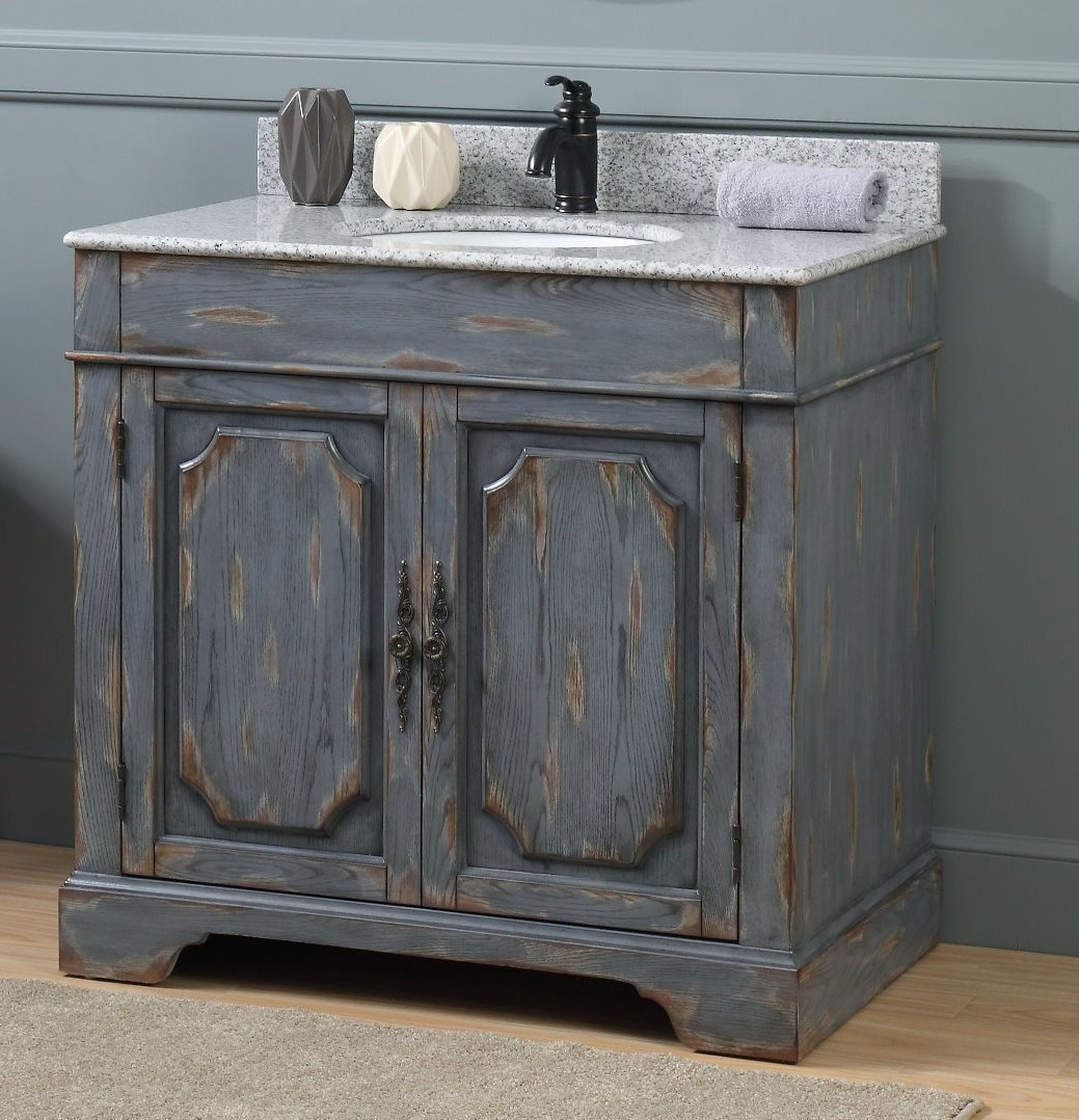 36" Benton Collection Litchfield Rustic Distressed Boho Gray Bathroom Vanity RX-2217 - Bentoncollections