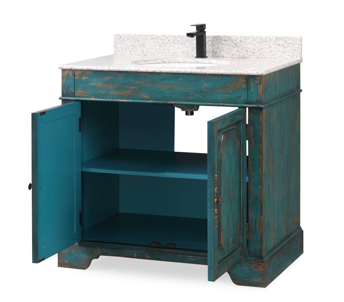 36" Benton Collection Litchfield Rustic Distressed Emerald Blue Bathroom Vanity RX-2216 - Bentoncollections