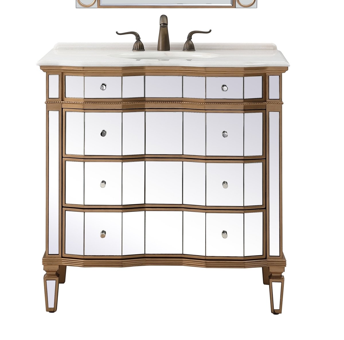 36" Mirrored Style Asselin Bathroom Sink Vanity with Gold Trim K2288-36 - Bentoncollections